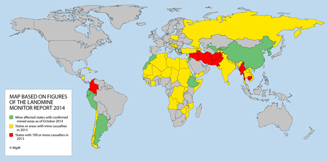 World map showing the global mine problem